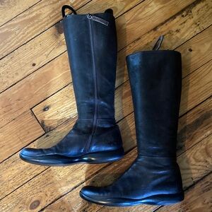 Prada Black Tall Leather Zip Riding Boots
